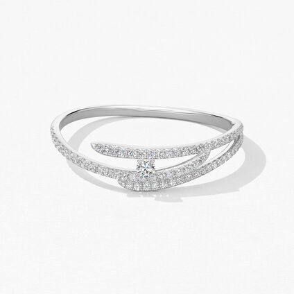 Vela Triple Row Pavé Bangle, 18K White Gold, large