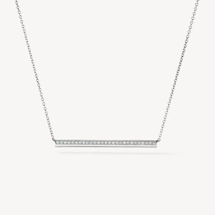 Barre Pavé Pendant Necklace, 18K White Gold, large