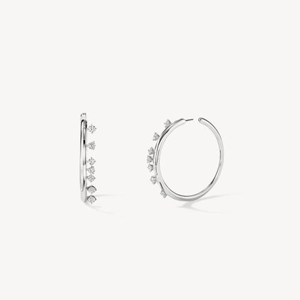 BARRE Floating Diamond Medium Hoops, 18K White Gold, large