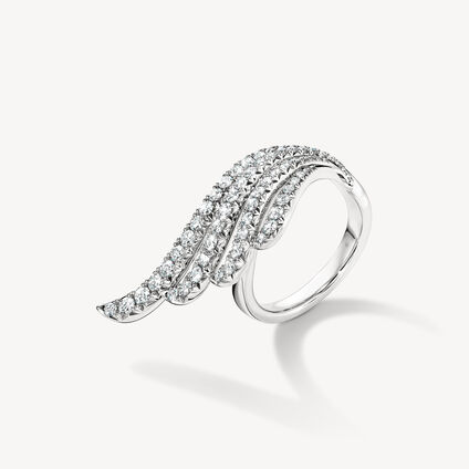 VELA French Cut Pavé Cocktail Ring, 18K White Gold, large