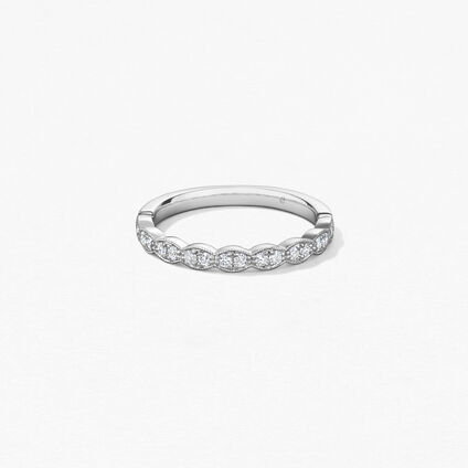 Lorelei Floral Milgrain Diamond Band, 18K White Gold, large