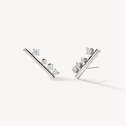 Barre Floating Diamond Large Climber Earrings, 18K White Gold, large