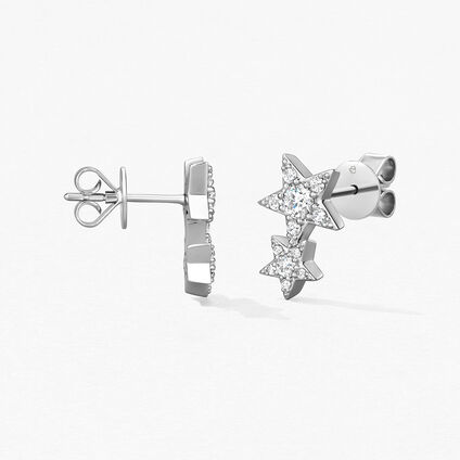 Illa Double Star Stud Earrings, 18K White Gold, large