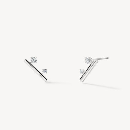 Barre Floating Diamond Climber Earrings, 18K White Gold, large