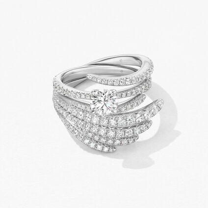 Vela Solitaire Ring with Diamond Band, Platinum, large