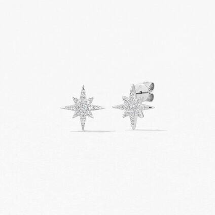 Charmed Starburst Earrings, 18K White Gold, large