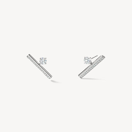 Barre Floating Single Diamond Pavé Climber Earrings, 18K White Gold, large