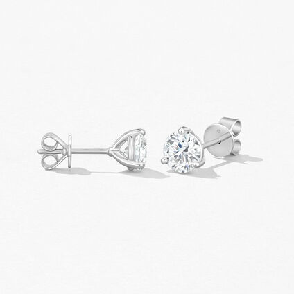 Three-Prong Stud Earrings, 18K White Gold, large