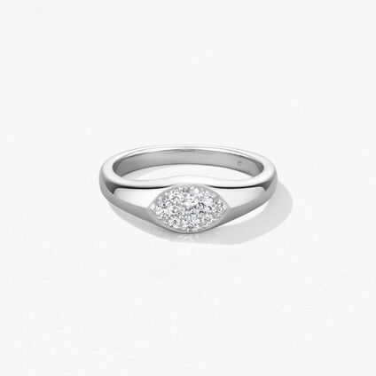 Tessa Navette Signet Ring, 18K White Gold, large