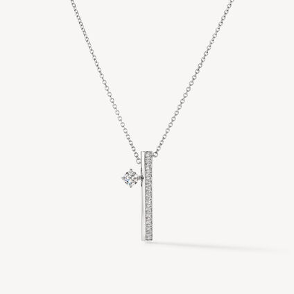 Barre Floating Single Diamond Pavé Pendant Necklace, 18K White Gold, large