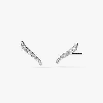 VELA French Cut Pavé Diamond Climber Earrings, 18K White Gold, large