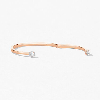 Ellipse Diamond Open Bangle, 18K Rose Gold w/Platinum, large