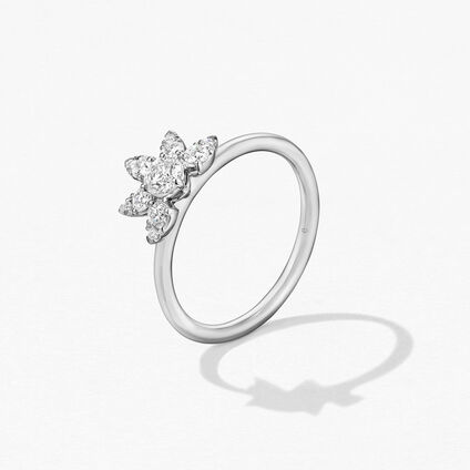 AERIAL Petite Sunburst Ring, 18K White Gold, large