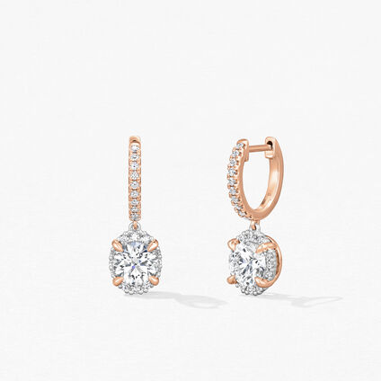 Ellipse Diamond Leverback Earrings, 18K Rose Gold w/Platinum, large