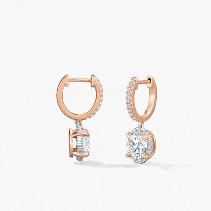 Ellipse Diamond Leverback Earrings, 18K Rose Gold w/Platinum, large