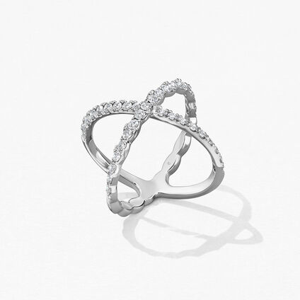 Lorelei Diamond Criss Cross Ring, 18K White Gold, large