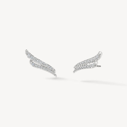 VELA French Cut Pavé Double Row Diamond Climber Earrings, 18K White Gold, large