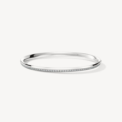 Barre Pavé Bangle, 18K White Gold, large