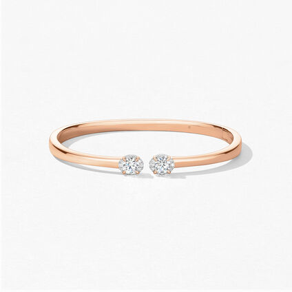 Ellipse Diamond Open Bangle, 18K Rose Gold w/Platinum, large