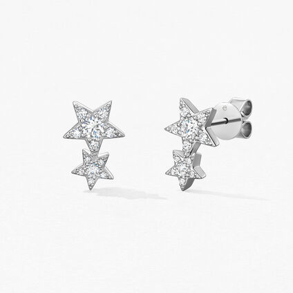 Illa Double Star Stud Earrings, 18K White Gold, large