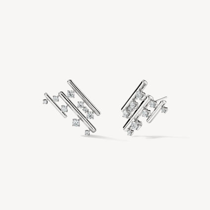 Barre Multi-Row Climber Earrings, 18K White Gold, large