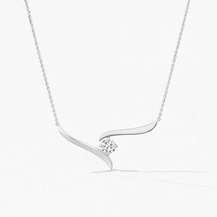 Vela Solitaire Crossover Pendant, 18K White Gold, large